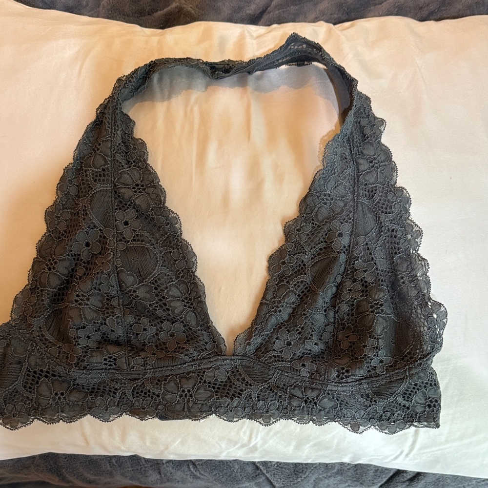 Ladies, Free People Lace Halter Bralette - Gray, size M